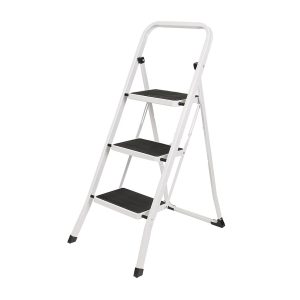 Scara otel 3 trepte pliabile , STRATEGIC, maxim 150 kg, vopsita ALB
