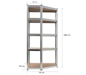 Raft metalic de colt STRATEGIC 5 polite MDF 180x70x70x30cm, 175kg /polita, montaj fara surub prin clipsare, cadru metalic din otel zincat